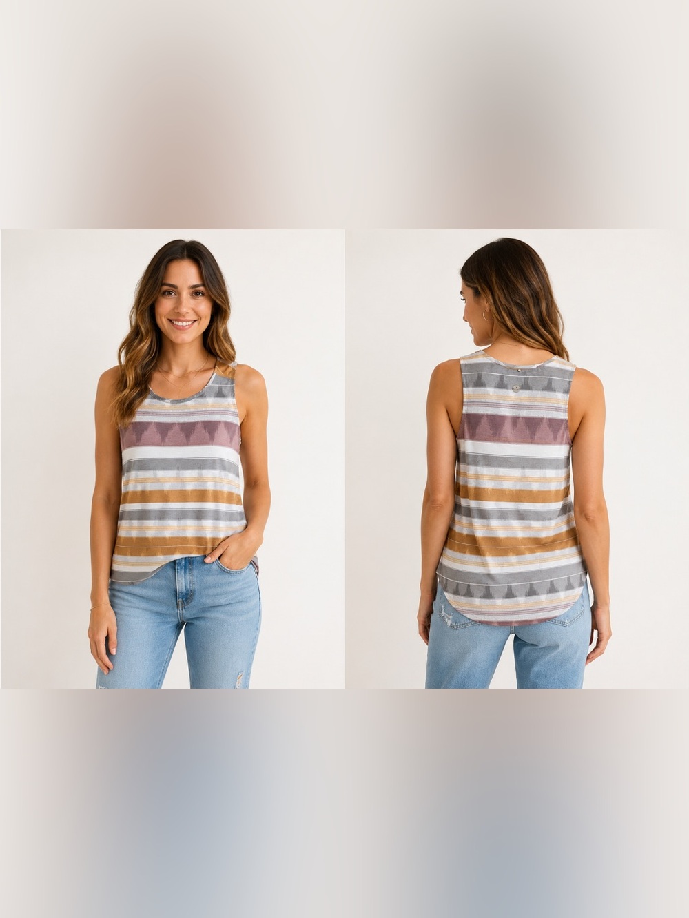 prAna Leesha Tank Top Striped Ikat Boho Activewear Top Large